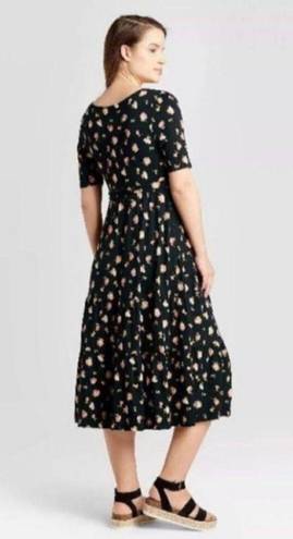 Isabel Maternity New with tags  Womens Black Floral Midi Dress Tiered Hem