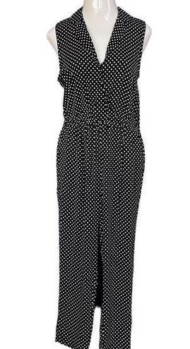 Popsugar  Large Jumpsuit Polka Dot Sleeveless V-Neck Pocket Collar Elastic Waist