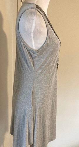 Cache NEW  Gray Curved Hem Beaded V Neck Tank Top Size S