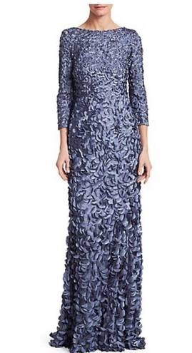 Petal Theia Slate Blue  Appliqué boat neck Long sleeve floor Length Formal gown 6