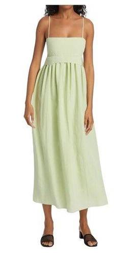 Vince  Sweet Grass Green Bow-Back Pleated Square Neck Midi Dress Medium NWT