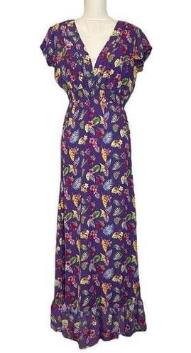 Romeo + Juliet Couture NWT Purple Pink Multi Tropical Floral Maxi Dress Banana Leaves Hibiscus New