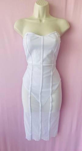 Pretty Little Thing Shape White Bandeau Mesh Insert Dress