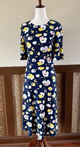 Alexis Boden  Fluted Sleeve Fit-and-Flare Floral Dress in Navy Size US4 Long NWT