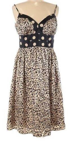 Oleg Cassini OC By  Leopard Animal Print Fit & Flare 100% Silk Dress Size 6 Y2K