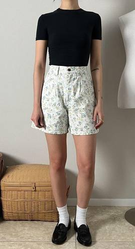 Bermuda vintage white floral print high waisted denim jean  mom shorts