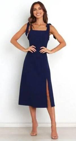 Petal and Pup  Laurel Navy Blue Tie Shoulder Side Slit Midi Dress 12