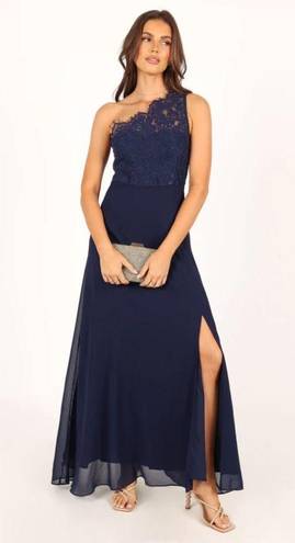 Petal and Pup  Diana Navy Blue Lace One Shoulder Maxi Dress S