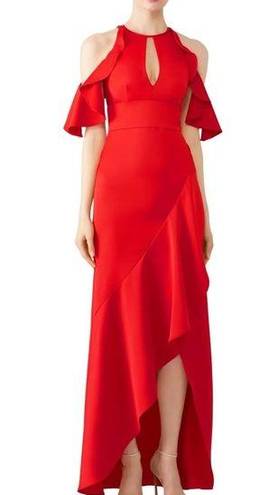 Monique Lhuillier RTR ML 
Red Ruffle High Low Gown Sz 12 Wedding open front NYE