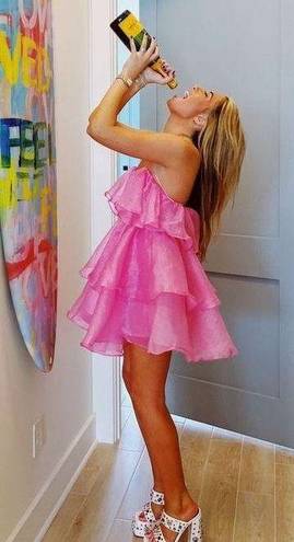 Cocolillys Shimmery Bubble Gum Ruffled Strapless Rush Dress