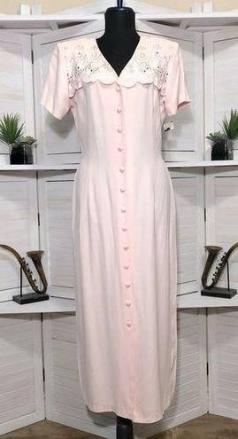 All that jazz NWT  vintage 80s 90s embroidered light pink midi dress Sz M