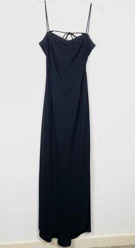 Jessica Howard Vintage y2k  Evenings Black Beaded Backless Formal Dress Gown