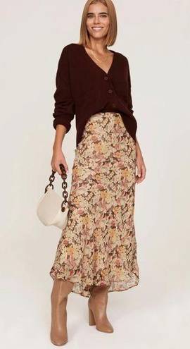 Polo FLAWED  Ralph Lauren Brown Floral Midi Skirt Size 6 US $298