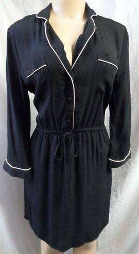 The Loft "" BLACK & IVORY COLLARED BUTTON DOWN BLOUSON LONG SLEEVES DRESS SIZE: S NWT