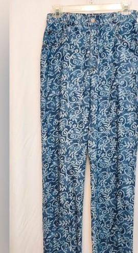 Carole Little  VINTAGE Sport Blue White Floral Denim High Rise Straight Leg Jeans