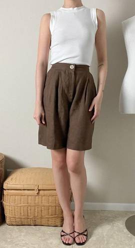 Bermuda vintage 90s brown linen high waisted pleated front  dressy mom shorts