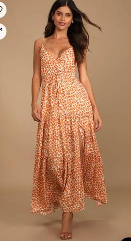 Lulus Orange Floral  Tiered Maxi Dress Size M NWT