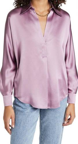 Vince  Silk Shaped Collar Popover Blouse Top Vervain Purple Lilac Size XS NEW