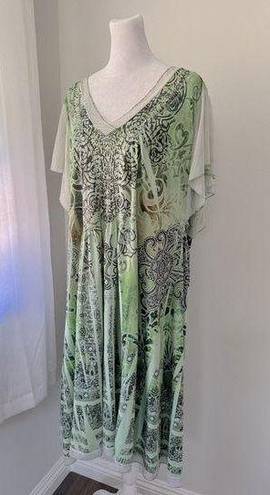 One World  Y2K Style Green Beaded Dress