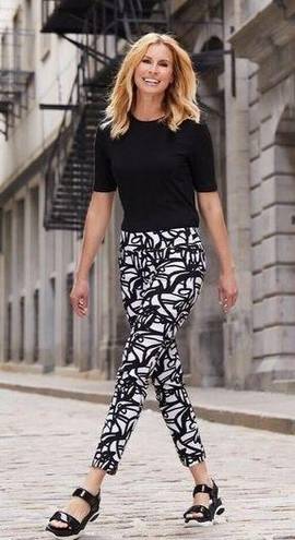 Petal UP! 28 Inch  Black White Slit Pant Scribble Women Size 4 New $128 Rayon