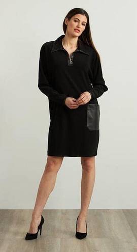 Joseph Ribkoff NEW  Leatherette Accent Black Relax Fit Long Sleeve Dress Size 10