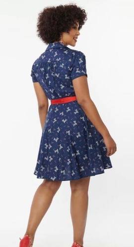 Unique Vintage Blue Dog & Candy Cane Wrap Dress NWT | 2XL |