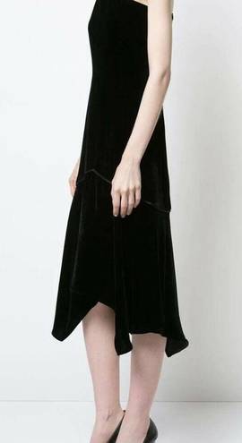 Natori Josie  Black Silk Blend Velvet One Shoulder Dress Size 6 NWT $695