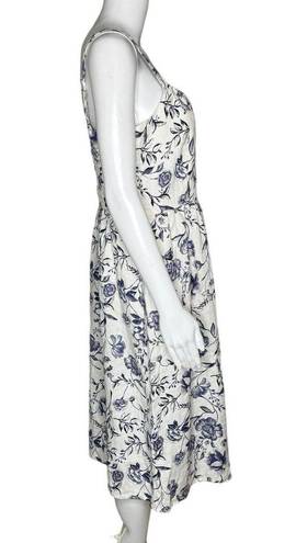 Cynthia Rowley  Dress Womens 8 White Blue Floral Flower Midi fit & Flare Linen