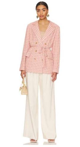 Free People  Pink Cream Long Sleeve Button Waist Tie Olivia Gingham Blazer M