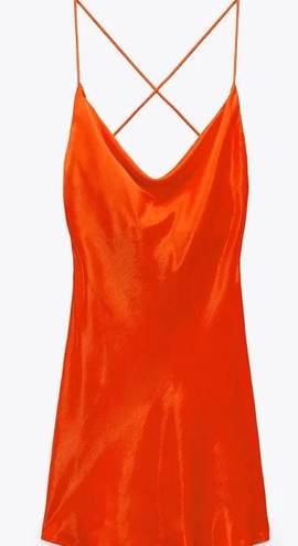 ZARA Strappy Open Back Cowl Neck Mini Satin Effect Slip Dress Sz.