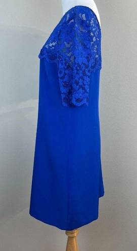 Badgley Mischka Belle  Dress 8 Blue Lace Short Sleeve Shift Mini Party‎ Womens