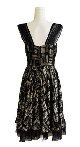 2 B. Rych  Dress Black Metallic Gold Silk Chiffon Sleeveless Party Dress Size 6