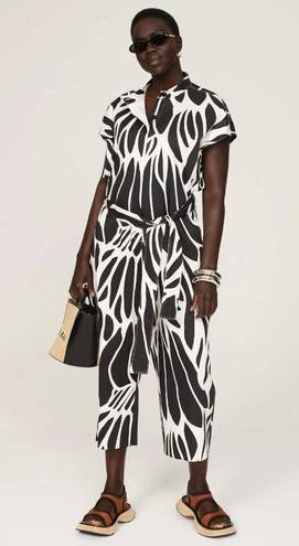 Natori  Nagashi Cropped Jumpsuit Abstract Butterfly Black White Womens Medium