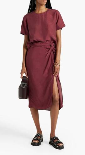 Rag and Bone  Amber twist-front silk crepe de chine midi skirt