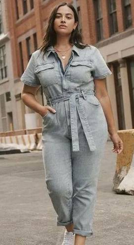 Good American NWT  Fit For Success Belted Denim Jumpsuit Blue Short Sleeve 3XL