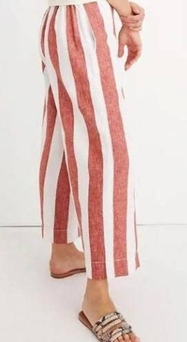 Madewell  Wide Leg Linen Pull On Striped Crop Pants Red Cream Size XS