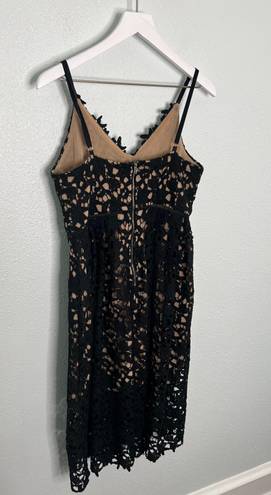 Entro Black and Tan Lace Spaghetti Strap Midi Dress