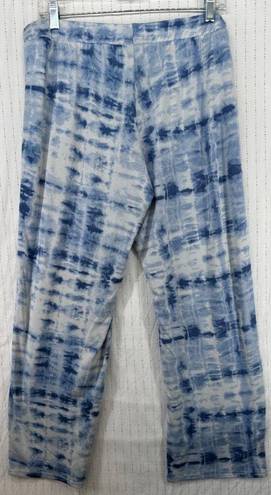 Lucky Brand  Women Sleep Pant Sz L Blue Tie-Dye Drawstring Waist Soft Knit Lounge