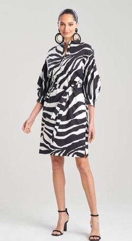 Natori  Zebra Cotton Poplin Balloon Sleeve Belted Shirtdress Size Medium