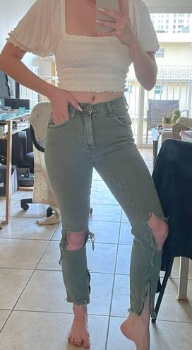 One Teaspoon Freebirds Olive Green Cropped ankle Jeans