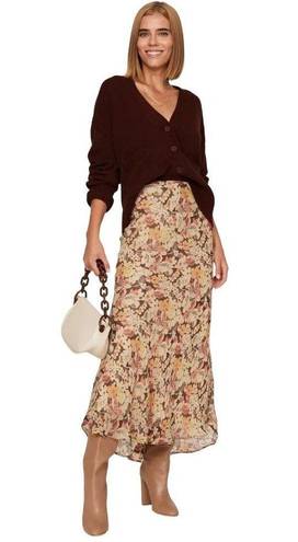 Polo  Ralph Lauren Floral Midi Bias Skirt in Fall Floral Brown 2 Womens Chiffon