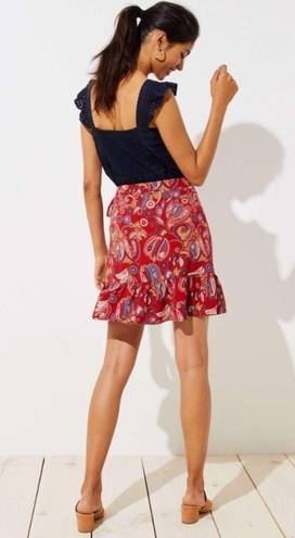 Loft  Red Floral Paisley Ruffle Wrap Skirt Size 12