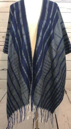 Woolrich  Shawl Cape Fringed Sweater Blue blanket