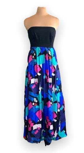 Shoshanna  Midnight Dress Long Silk Jewel Tone Geometric Printed Strapless Prom