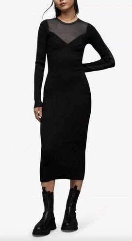 ALLSAINTS  Flete Sheer Panelled Bodycon Midi Dress Black Womens Size Medium