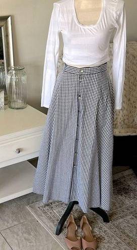 Liz Wear Vtg  gingham black/white button down cotton maxi HR cottage skirt 8