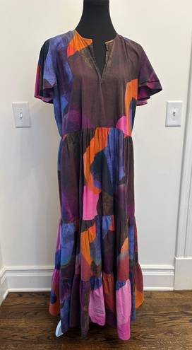 Tuckernuck  Oliphant Designs V-Neck Maxi Dress Watercolor Print Pockets 