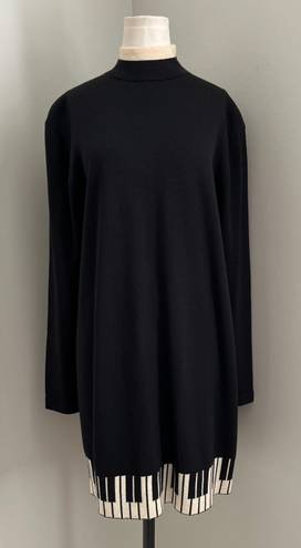 St. John Black Wool Piano Turtleneck Dress