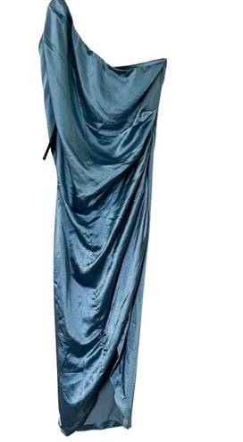 Elliatt NWT  Cassini Satin One-Shoulder Blue Evening Midi Dress Sz M