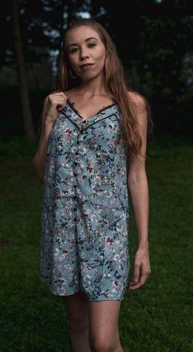 Sugar and L!ps Spring Blue Floral Lace Trim Slip Dress L